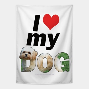 I love (heart) my dog - Cavachon oil painting word art Tapestry