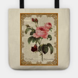 Botanical print, on old book page - Roses Tote