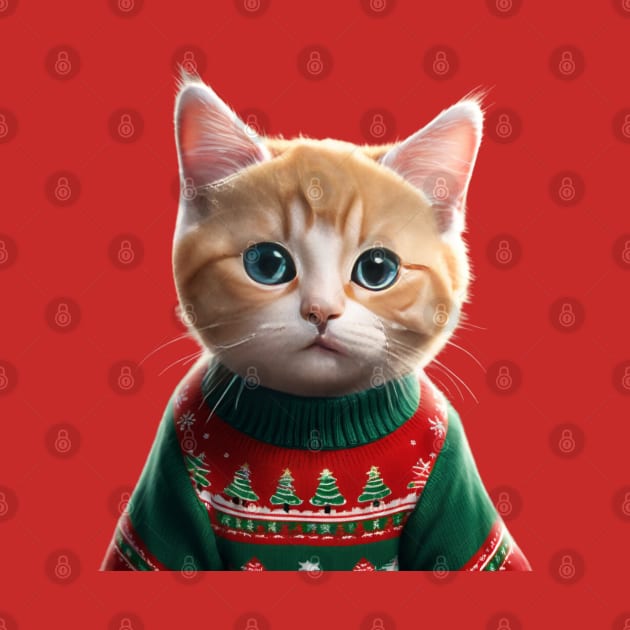 Funny Ugly Christmas Sweater Sad Kitty Cat by Tina