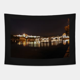 Prague Riverfront by Night Tapestry