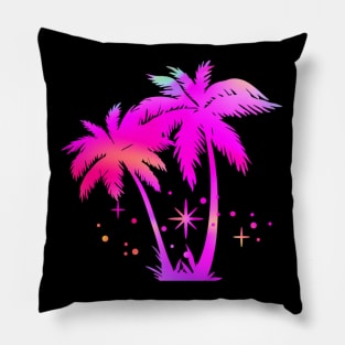 Hot Pink Rainbow Palm Trees With Glitter Stars Pillow