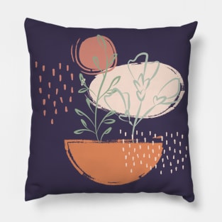 Abstract shapes dots and plants digital design illustration Pillow