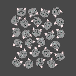 Cute Cartoon Gray Cat Head Pattern, made by EndlessEmporium T-Shirt