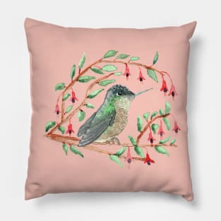 Beautiful wild hummingbird in watercolor for nature lovers Pillow