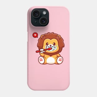 Cute Lion Brushing Teeth Cartoon Phone Case