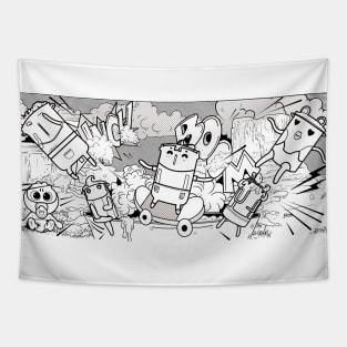 Happy cans pew cartoon illustration Tapestry