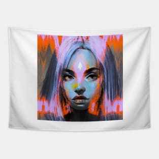 MARKED Glitch Art Trippy Portrait Glitchcore Tapestry