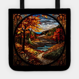 Stained Glass Window Of Autumn Scenery Tote