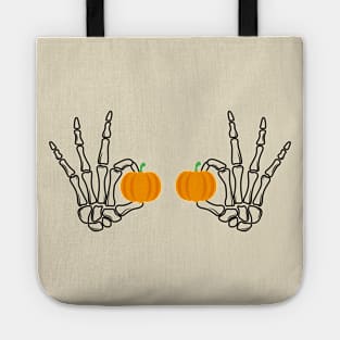 Skeleton hands holding Orange pumpkins - FUNNY Tote