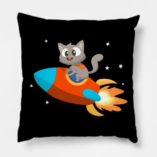 Cute cat riding on rocket - funny cat design Pillow