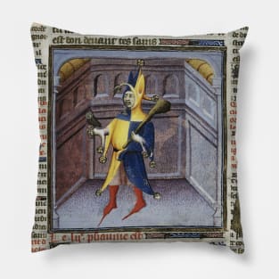 JESTER HOLDING OWL MEDIEVAL MINIATURE MANUSCRIPT Pillow