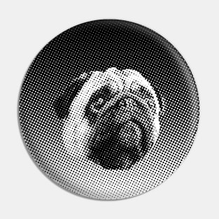 Cute Pug Dog Face in Black & White Pin