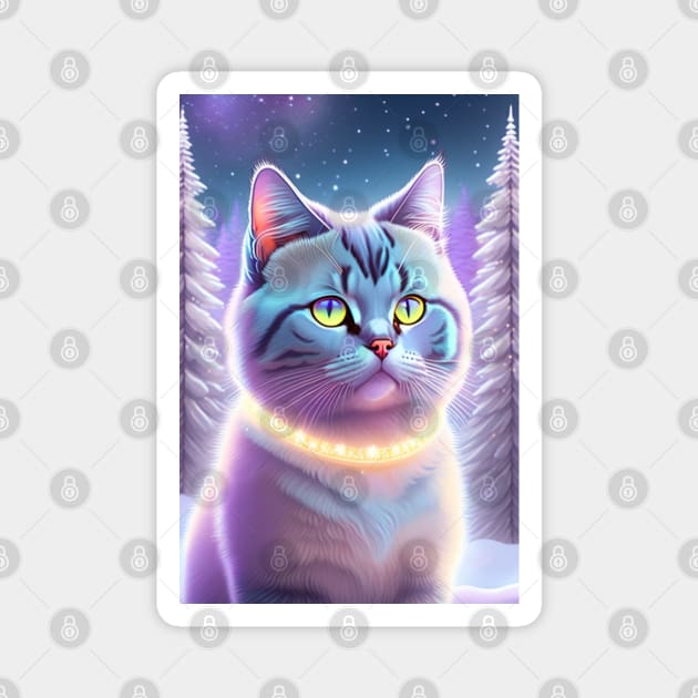 Glowy British Shorthair In WInter Setting Magnet by Enchanted Reverie