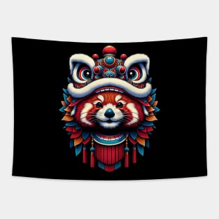 Lion Dance,Red Panda Lion Dance Tapestry