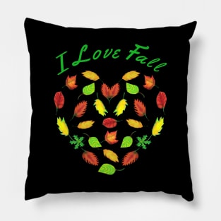 I Love Fall. Heart Made of Autumn Leaves for Nature Lovers. (Black Background) Pillow