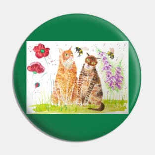 Cats among bumble bees and flowers Pin