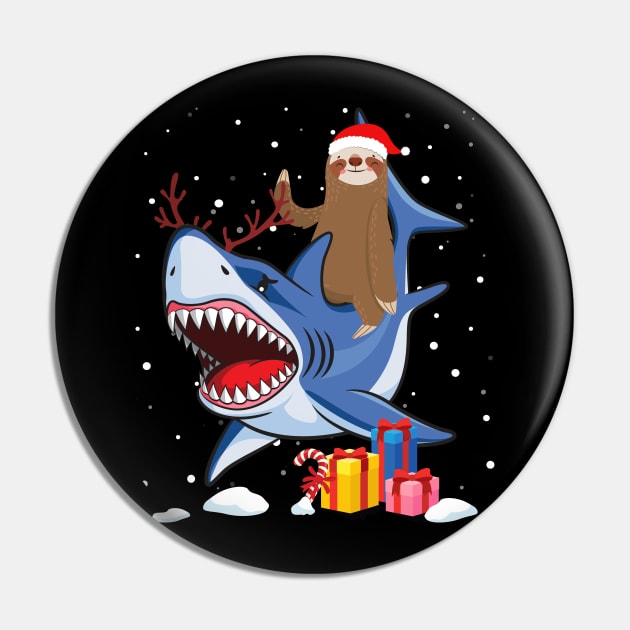 Santa Sloth Riding a Shark Reindeer-Sloth Christmas Gift Pin by maximel19722