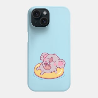 Cute Koala Chilling On Pool Float And Drinking Coconut Water Phone Case