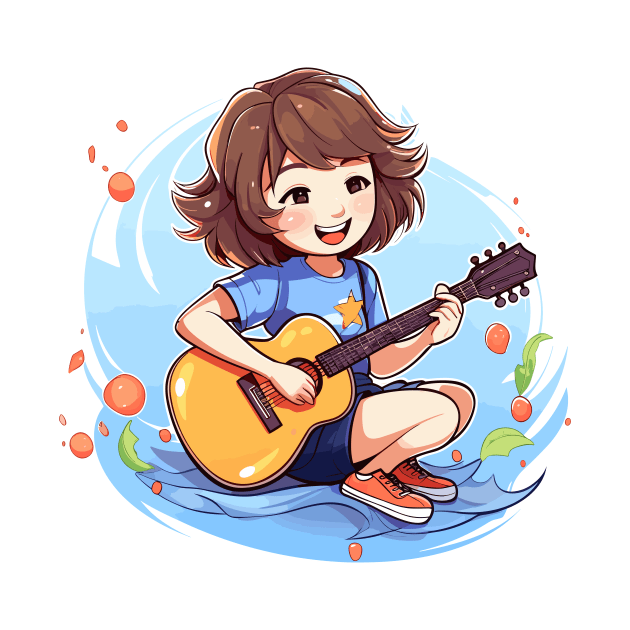 happy girl playing a guitar v2 by H2Ovib3s