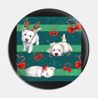 Christmas Westies green pattern Pin