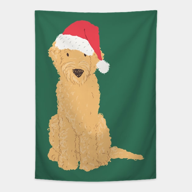 Christmas Goldendoodle Santa Hat Tapestry by JunkyDotCom