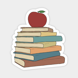 Apple on Book Stack - Red Apple & Books - Stack of Books with Apple Magnet