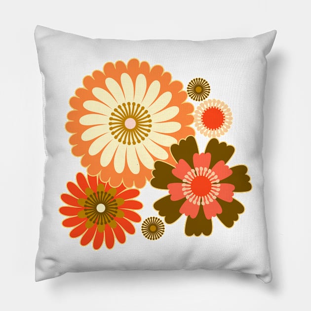 Folk Art Florals in Olive, Cream and Orange - Vintage Vibes Pillow by FrancesPoff