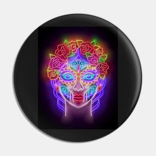 Catrina Calavera Neon 3d Illustration Pin