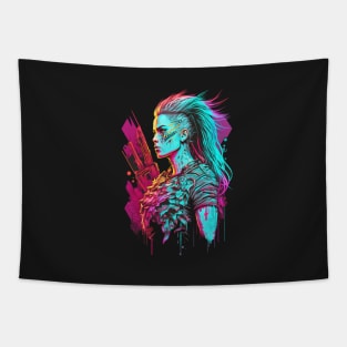 Neon Cyberpunk Viking - V1.16 Tapestry