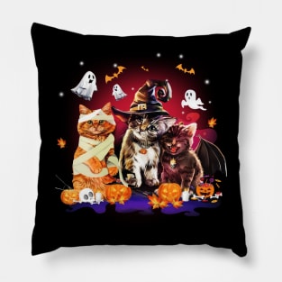 Three Cats Halloween Costume Cat Witch Pumpkin Ghost Pillow