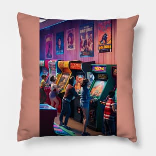 80s kids in game shop Pillow