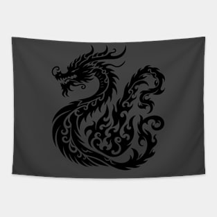Mystical Fire Dragon Elegant Black and White Tapestry
