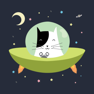 Space Cat - The Astronaut Kitten inside an UFO T-Shirt