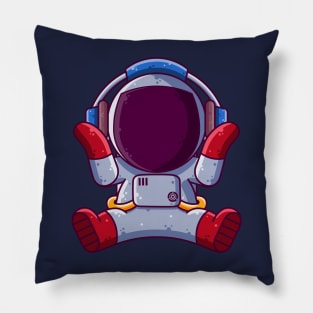 Cute Astronaut Listening Music with Headphone Cartoon Pillow