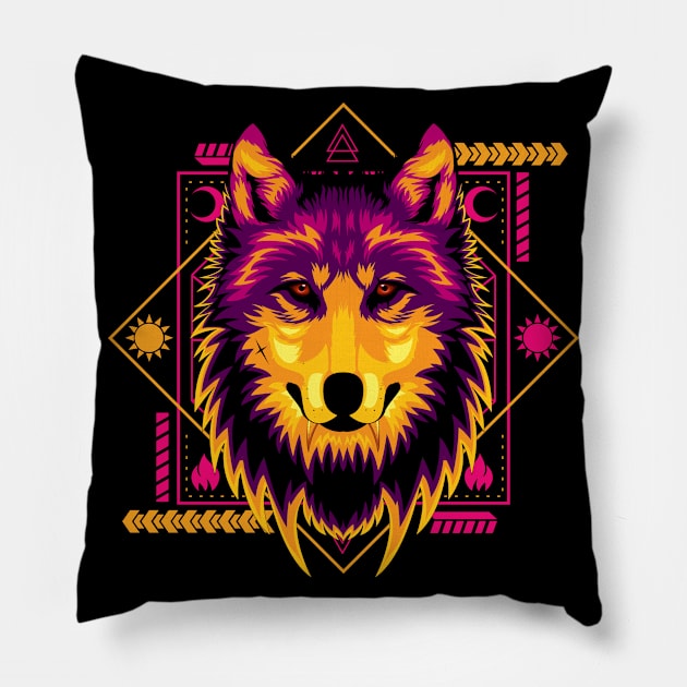 colorfull wolf Pillow by SHINIGAMII