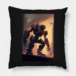 Giant futuristic robot cyborg monster attacking the city Pillow