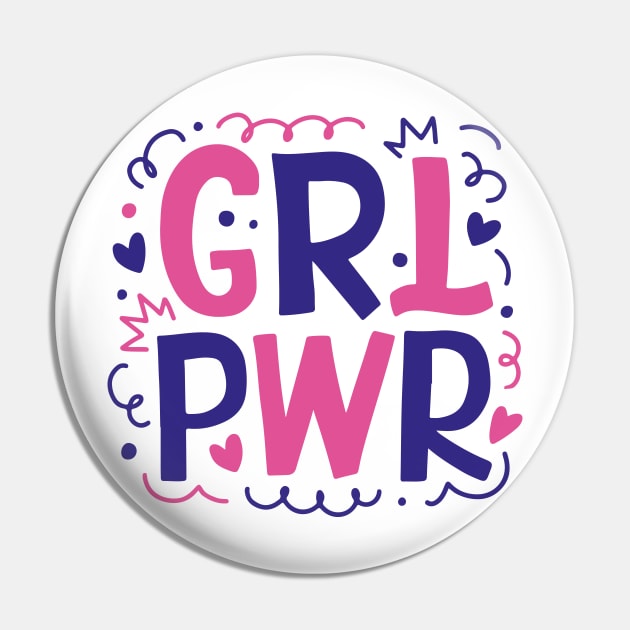 Girl Power Cute Typography Design Gift Pin by BadDesignCo