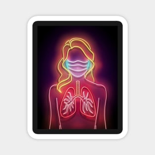 Glow Female Silhouette with Healthy Lungs and Face Mask Protective Magnet