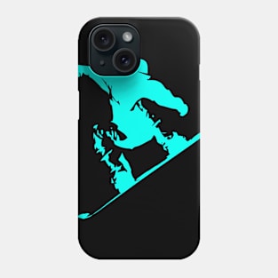 Snowboarding Neon Aqua on Black Abstract Snow Boarder Phone Case