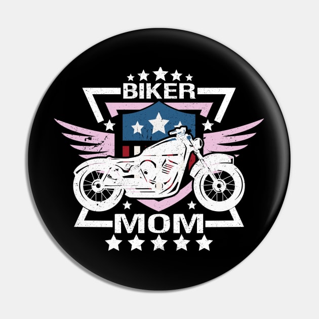 Biker Mom White Motorcycle Pink Wings Flag Pin by EPDROCKS