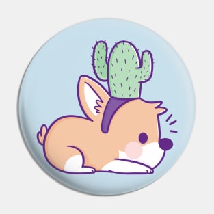 Corgi With a Cactus on his Head Pin