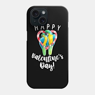 Happy Valentine's Day Blue and Gold Macaw Parrot Couple Phone Case