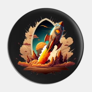 Space Rocket cartoon style Pin