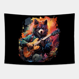 Alaskan Husky Playing Guitar Tapestry