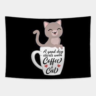 Funny A Good Day Starts With Coffee And Cat Tapestry