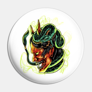 Oni Mask With Snake Pin