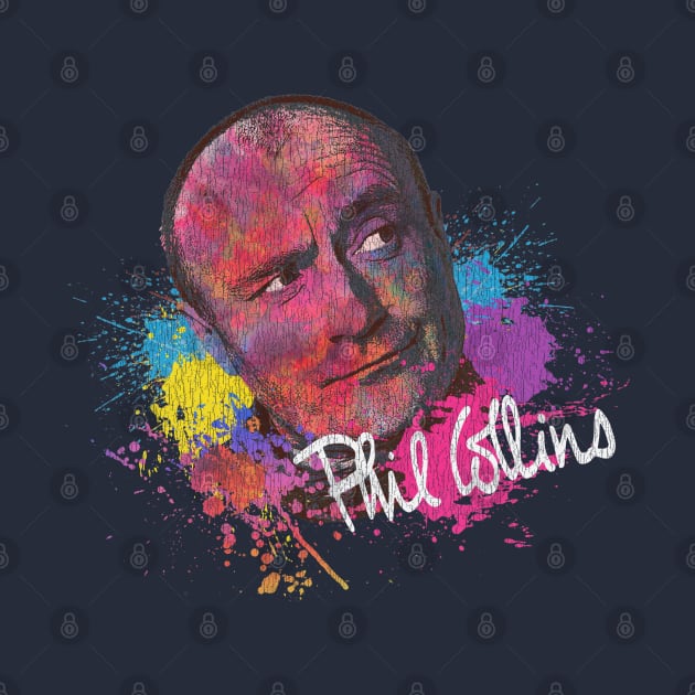 Phil Collins Face Watercolor Painting Vintage Look by Bingung Mikir Nama Design