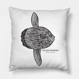 Ocean Sunfish or Mola with Common and Latin Names - on light colors Pillow