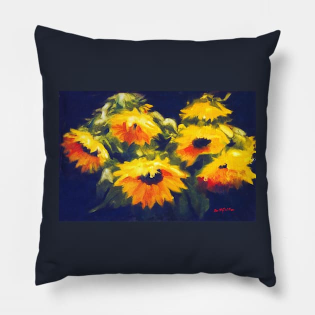 Sunflowers - oil painting on linen Pillow by rozmcq