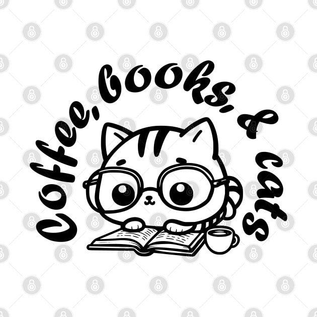 Cute Coffee, books, & cats Kitten with glasses by Elvdant